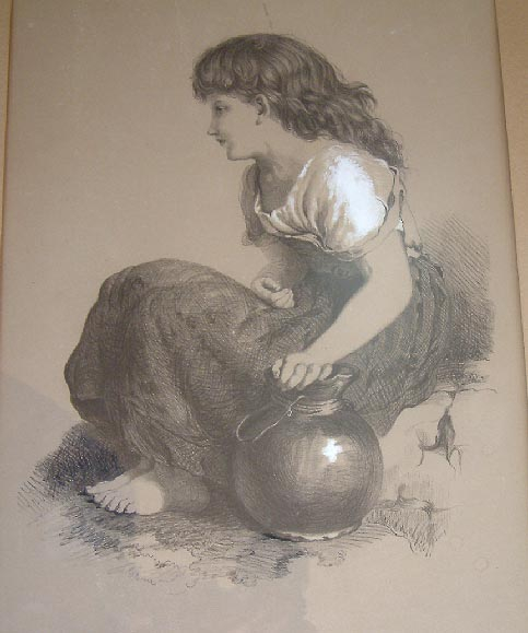 large circa 1900-1910 framed drawing of a girl